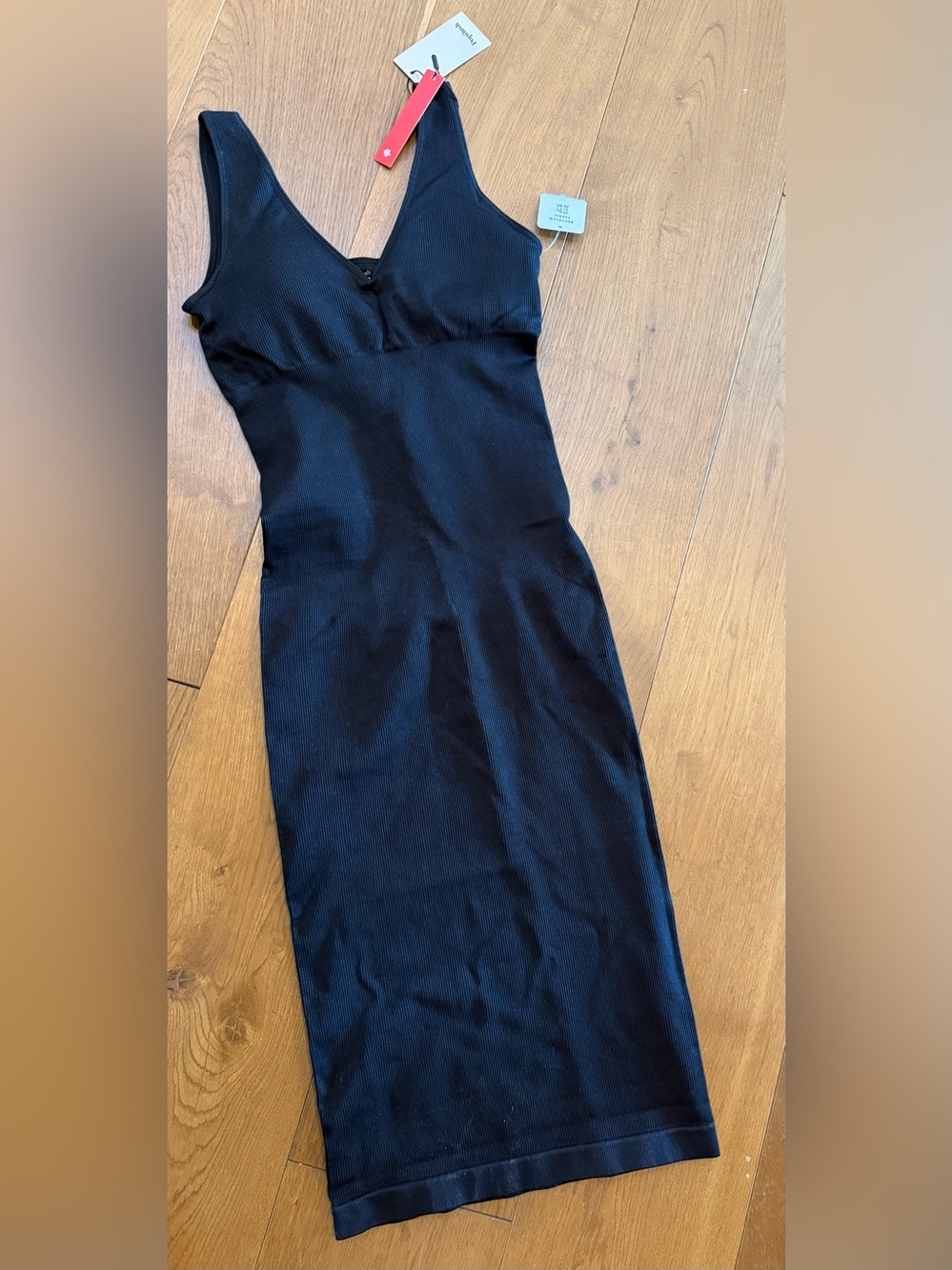 Popilush Black Ribbed Sleeveless Tummy Control Dress XS/S NWT